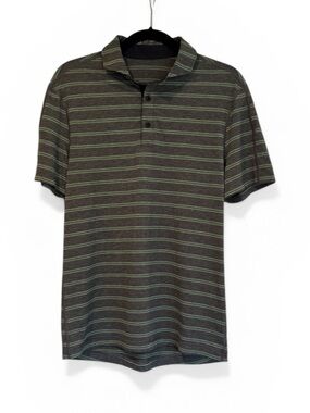 Lululemon Propel Polo Heather Navy Green Stripe Performance Golf Shirt Size M